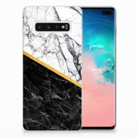 Samsung Galaxy S10 Plus | TPU | Siliconen hoesje | Marmer Wit Zwart - Origineel Cadeau Man