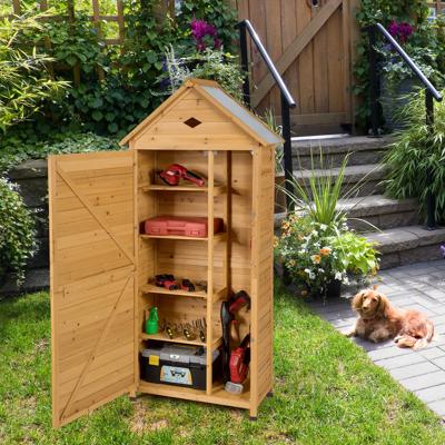 Houten Tuinschuur met 5 Planken en Zadeldak Weerbestendige Buitenschuur 70 x 35,5 x 160 cm Natuur