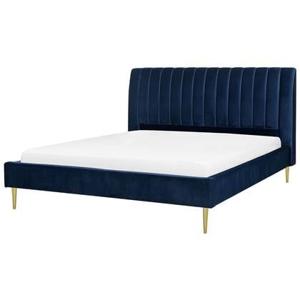 Beliani - MARVILLE - Tweepersoonsbed - Blauw - 180 x 200 cm - Fluweel