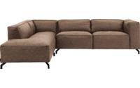 Goossens Bank Calvin bruin, micro leer, 3-zits, modern design met ligelement links