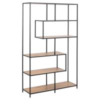 Leen Bakker - Boekenkast Jaxx - Eikenkleur/zwart - 185x114x35 Cm - Metaal/MDF - Zwart#Bruin