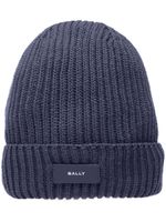 Bally logo-appliqué ribbed beanie - Noir - thumbnail