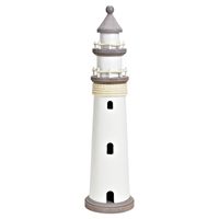 Vuurtoren beeldje - Hout - 12 x 48 cm - wit/grijs - Maritieme decoraties binnen Vuurtoren beeldje - Hout - 12 x 48 cm - wit/grijs - Maritieme decoraties binnen