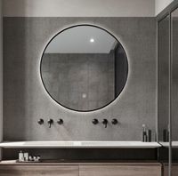 SCHADEMODEL: Saniclear Circle Black ronde spiegel met LED verlichting 120cm incl. spiegelverwarming mat zwart - thumbnail