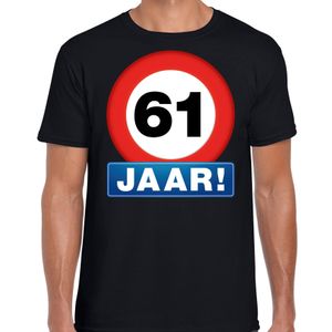 Stopbord 61 jaar verjaardag t-shirt zwart voor heren