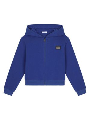 Dolce & Gabbana Kids hoodie zippé à plaque logo - Bleu