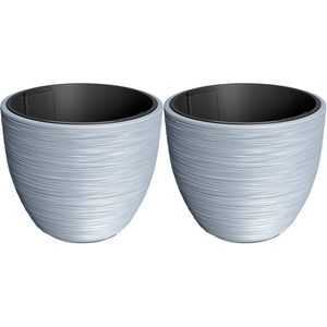 Prosperplast Plantenpot/bloempot Furu Stripes - 2x - buiten/binnen - kunststof - lichtgrijs - D47 x H47 cm - Plantenpott