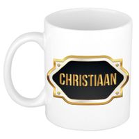 Naam cadeau mok / beker Christiaan met gouden embleem 300 ml - thumbnail