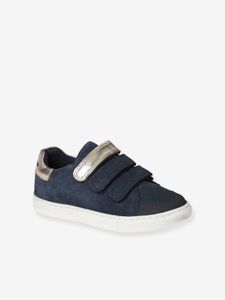 Leren meisjessneakers met klittenband marineblauw