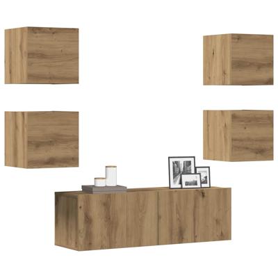 5-delig Tv-meubelset wandmontage bewerkt hout artisanaal eiken