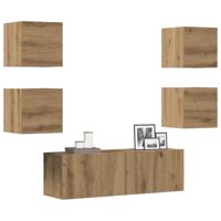 5-delig Tv-meubelset wandmontage bewerkt hout artisanaal eiken