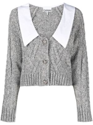 GANNI cardigan en maille torsadée à col contrastant - Gris