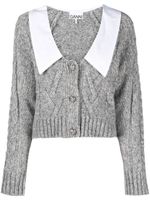 GANNI cardigan en maille torsadée à col contrastant - Gris
