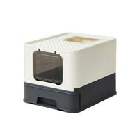 Kattenbak met deksel en 2 openingen, Wit + Grijs