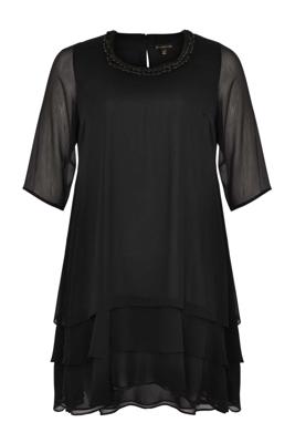 Yoek Dress ruffled bottom | Zwart | Maat Plus