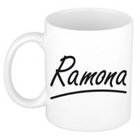 Naam cadeau mok / beker Ramona met sierlijke letters 300 ml - thumbnail