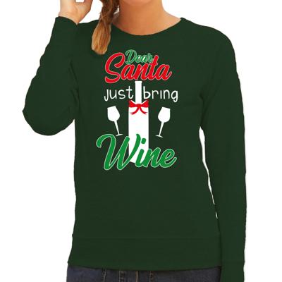 Foute Kersttrui - Dear Santa just bring wine - groen - dames - Kerstkleding - Drank - Sweater