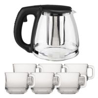 Glazen theepot met filter/infuser van 1,2 liter met 6x stuks theeglazen van 220 ml - thumbnail