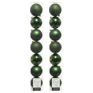 14x stuks kunststof kerstballen donkergroen (pine) 8 cm glans/mat/glitter