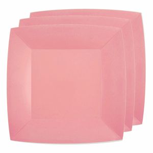 20x Stuks feest diner bordjes papier/karton vierkant - roze - 23cm