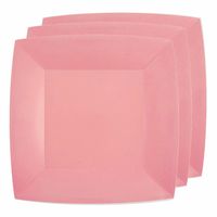 20x Stuks feest diner bordjes papier/karton vierkant - roze - 23cm