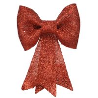 Kerstboomversiering rode strikken met glitter pailletten 14 cm - thumbnail