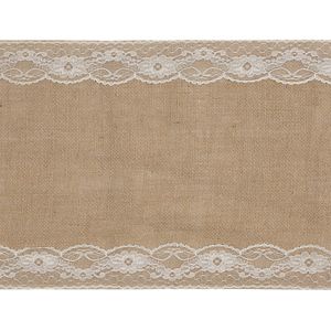 Tafelloper op rol - jute/kant - 28 cm x 2 m - Feest/bruiloft tafelkleed
