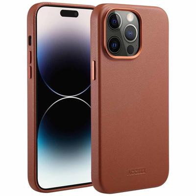AccezzMagSafe Leather Backcover iPhone 14 Pro Max Telefoonhoesje Bruin