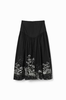 Poplin midirok landschap - BLACK - L