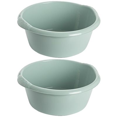 2x stuks kunststof teiltje/afwasbak rond 15 liter zacht mintgroen 2x stuks kunststof teiltje/afwasbak rond 15 liter zacht mintgroen