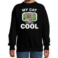 Bruine kat katten trui / sweater my cat is serious cool zwart voor kinderen - thumbnail