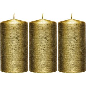 3x Gouden cilinderkaarsen/stompkaarsen 7 x 13 cm 25 branduren