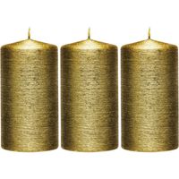 3x Gouden cilinderkaarsen/stompkaarsen 7 x 13 cm 25 branduren