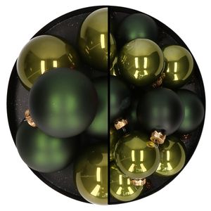 Othmar Decorations kerstballen - 36x st - donker olijf groen - glas -6 en 8 cm - mat/glans