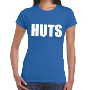 HUTS tekst t-shirt blauw dames