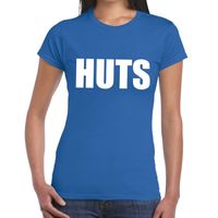 HUTS tekst t-shirt blauw dames - thumbnail