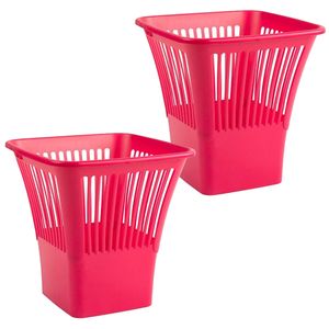 Afvalbak/vuilnisbak/kantoor prullenbak - 2x stuks - plastic - fuchsia roze - 30 cm