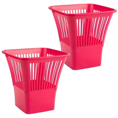 Afvalbak/vuilnisbak/kantoor prullenbak - 2x stuks - plastic - fuchsia roze - 30 cm