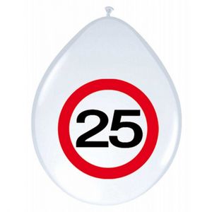 16x stuks Ballonnen 25 jaar verkeersbord versiering