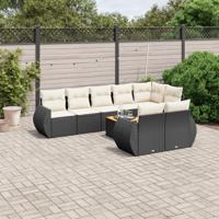 9-delige Loungeset met kussens poly rattan zwart