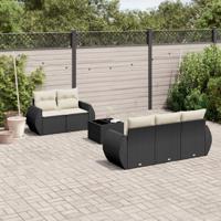 6-delige Loungeset met kussens poly rattan zwart