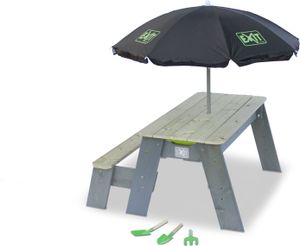 EXIT Aksent zand- water- en picknicktafel - 1 bankje met parasol en tuingereedschap