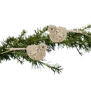 2x stuks decoratie vogels op clip glitter champagne 12 cm