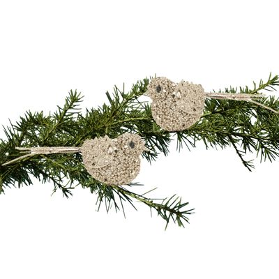 2x stuks decoratie vogels op clip glitter champagne 12 cm