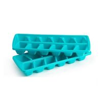 Plasticforte IJsblokjesvormen set 2x stuks met deksel - 24 ijsklontjes - kunststof - blauw   - - thumbnail