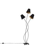 QAZQA Design vloerlamp zwart met goud 3-lichts - Melis - thumbnail