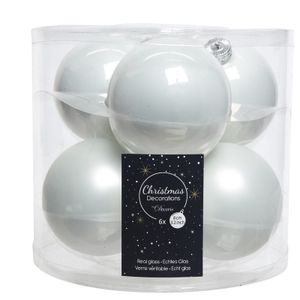 Kerstboomversiering winter witte kerstballen van glas 8 cm 6 stuks   -