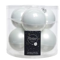 Kerstboomversiering winter witte kerstballen van glas 8 cm 6 stuks   - - thumbnail