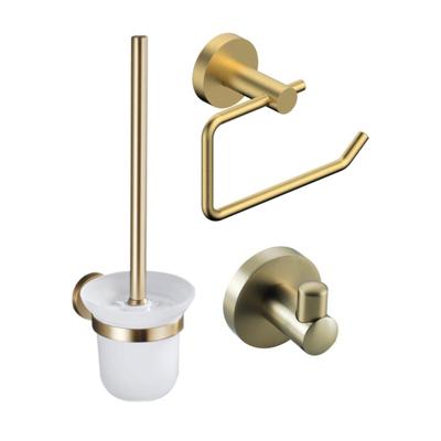 Fortifura Calvi Toiletset - toiletrolhouder met klep- toiletborstel - handoekhaak - geborsteld messing PVD (goud) SW1183146/SW639937/SW639940