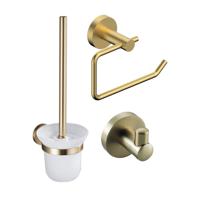 Fortifura Calvi Toiletset - toiletrolhouder met klep- toiletborstel - handoekhaak - geborsteld messing PVD (goud) SW1183146/SW639937/SW639940